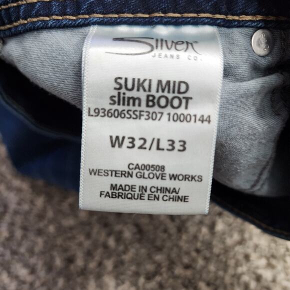 Silver Jeans Suki Mid Slim Boot W32 L33 Stretch Denim Jeans Embellished Bling - Picture 4 of 10